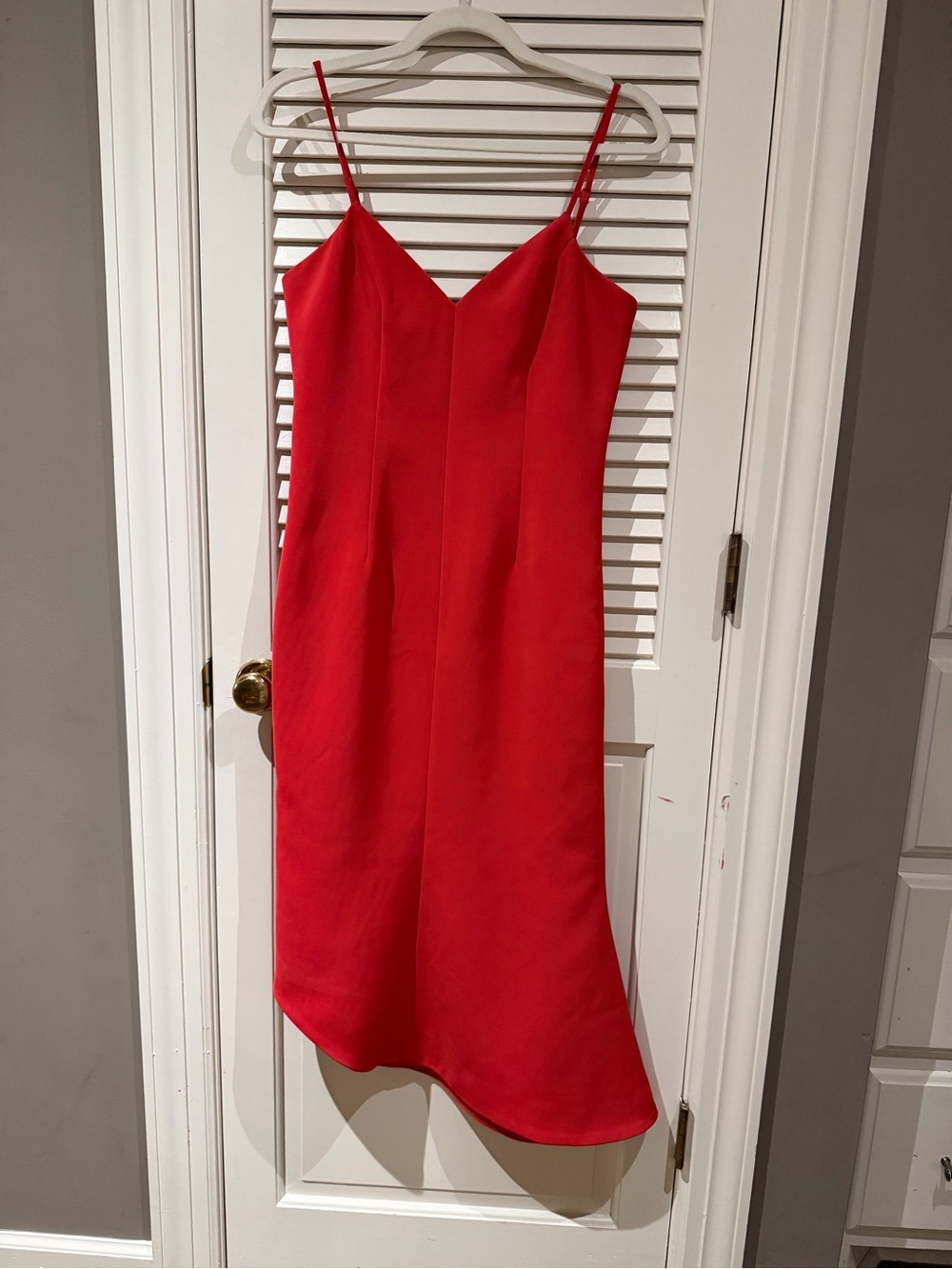 KEEPSAKE the Label Red Spaghetti-Strap Midi Dress with asymmetrical hem